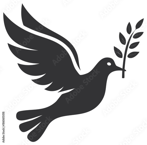 Wallpaper Mural Black silhouette of a flying dove holding an olive branch, a symbol of peace and hope Torontodigital.ca