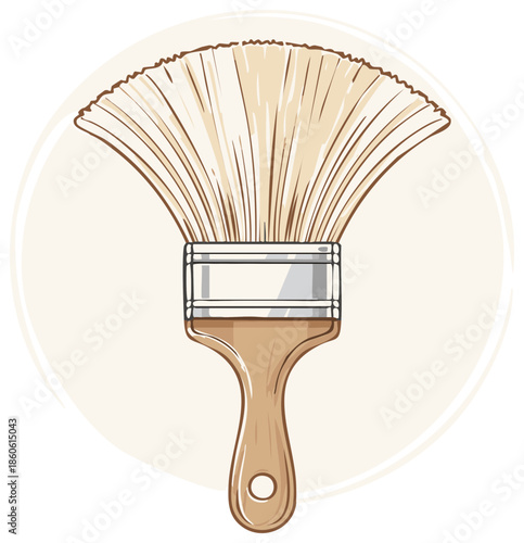 Illustration of a Paintbrush with Wooden Handle and Circular Background for Arts and Crafts