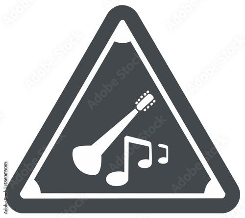 Music and billiards concept icon with a string instrument and notes inside a pool rack triangle