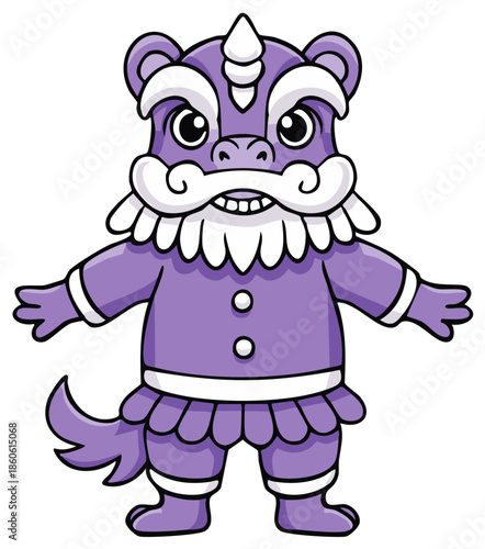 Adorable purple lion dance character cartoon for cultural celebrations