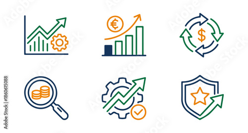 Business and finance icons financial growth analysis and security