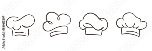 Chef Hat Line Art Drawing Baker Cap Icon Logo Set
