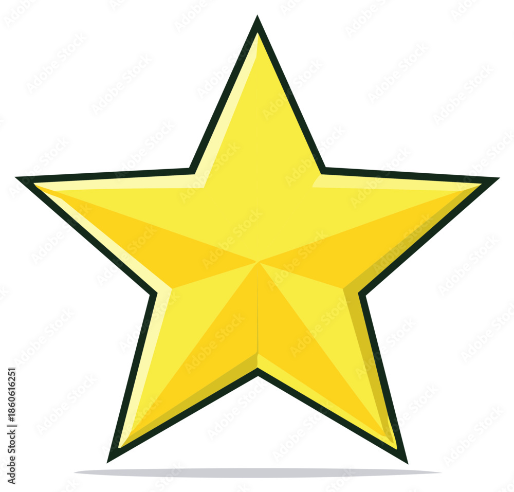 Fototapeta premium Golden Star Icon Isolated Star shape symbol. Shiny yellow graphic star with shadow.