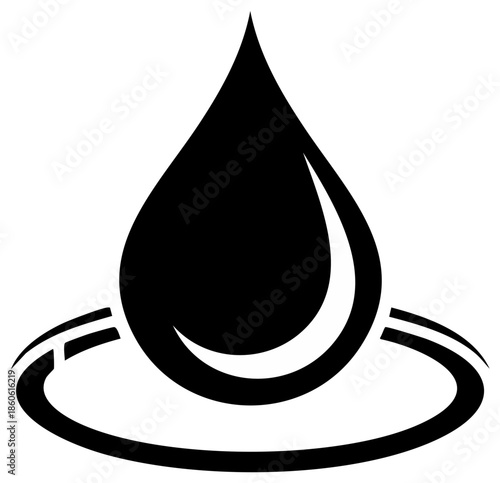 Black water drop icon with circular design element for conservation and nature concepts.