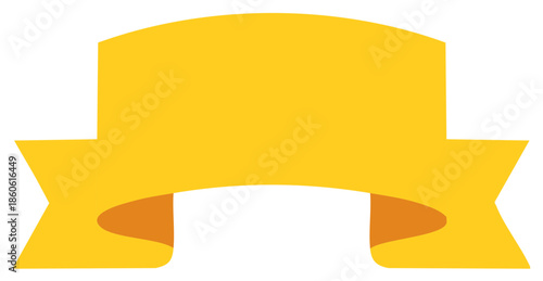 Curved yellow gold ribbon banner for titles and headings. Decorative flat design vector illustration.