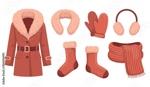 Winter clothing set with fur-trimmed coat and accessories