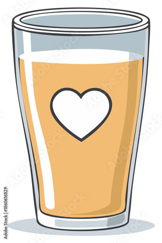 Simple cartoon illustration of a glass of juice or beer with a love heart symbol
