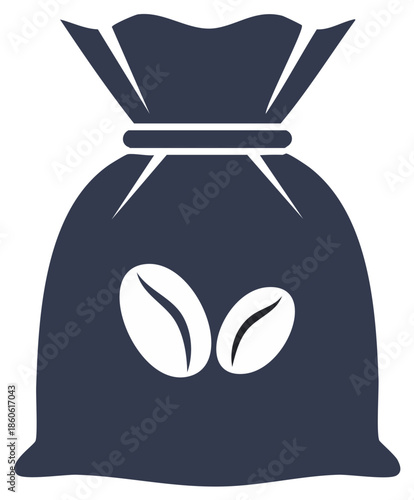 Minimalist coffee bean sack icon representing fresh roasted coffee product