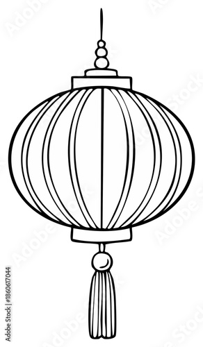 Hand-Drawn Asian Lantern Line Art Illustration Oriental Decorative Lamp Decoration