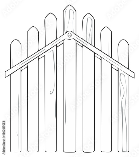 Line Art Style Illustration of a Simple Wooden Fence Element Design