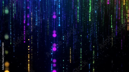 Rainbow Neon Lights Falling Digital Background.