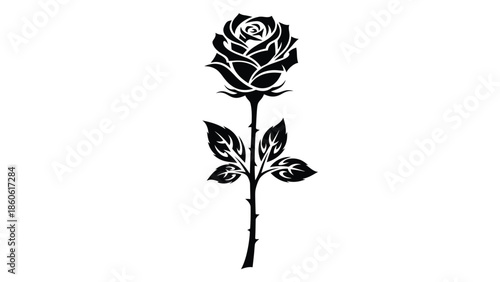 Elegant black rose silhouette with detailed petals and thorns
