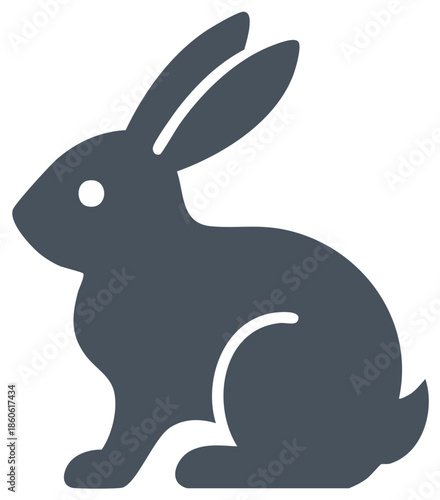 Stylized rabbit icon with smooth curves sitting patiently in dark blue color vector illustration