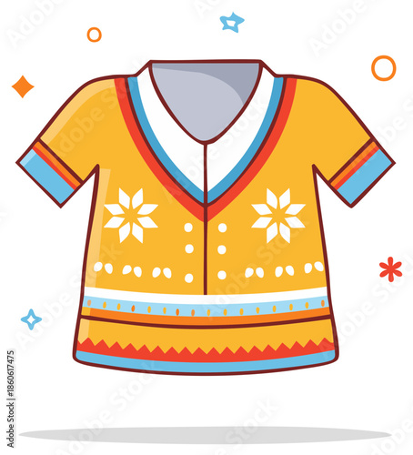 Vibrant Folk Ethnic Blouse with Geometric Patterns and Decorative Elements