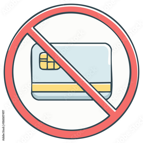 No credit card symbol, prohibited payment method illustration, financial transaction denied icon