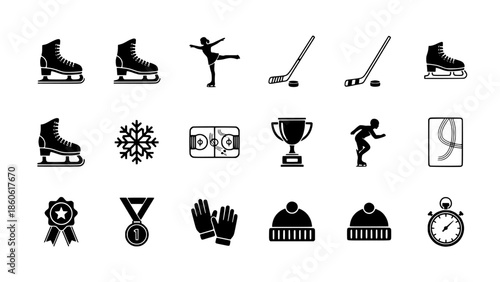 Comprehensive set of winter sport activity and ice game vector icons for design projects