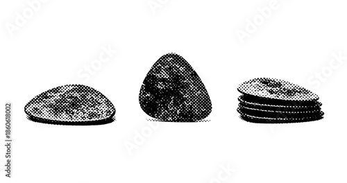 Halftone illustration of cookies and rice ball on white background