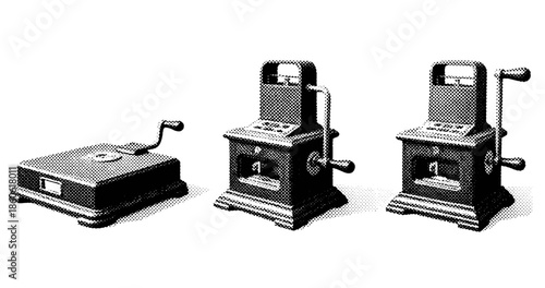“vintage paper shredder evolution: three stages of retro mechanical device design”
