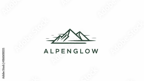 Minimalist mountain range logo with text Alpenglow.