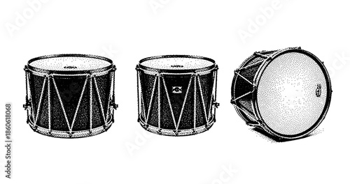 Vintage percussion instruments: classic drum trio in retro style