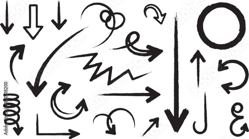 Collection of various hand drawn arrows and symbols