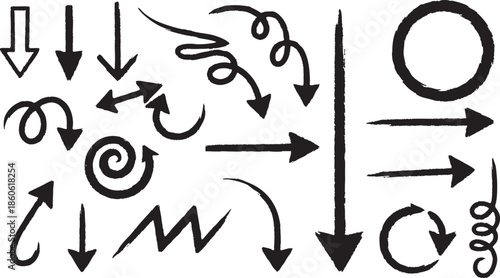 Collection of various arrows and swirling graphic design elements