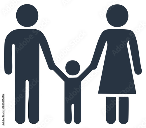 Family holding hands vector illustration. Father, mother, and child with arms raised, love concept.
