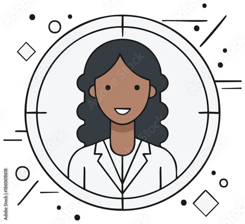 Vector illustration of a professional woman in a target scope for headhunting and recruitment