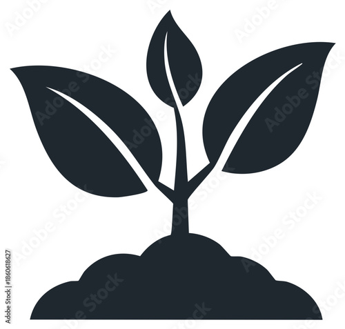Iconic sprout emerging from soil with leaves, symbolizing growth and nature