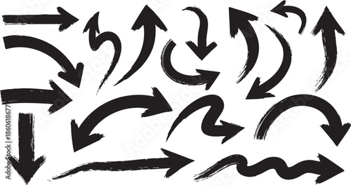 Collection of black arrows on white background