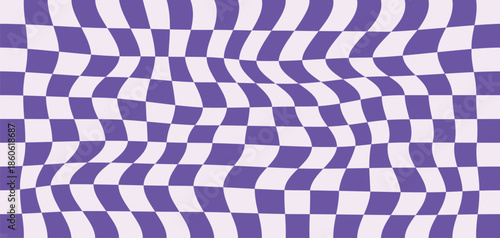 Purple Wavy Checkerboard Optical Illusion Seamless Pattern Background