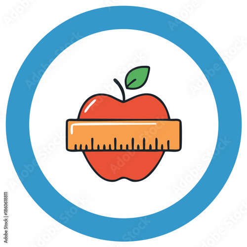 Weight Loss Red Apple Healthy Diet Circle Icon with Measuring Tape