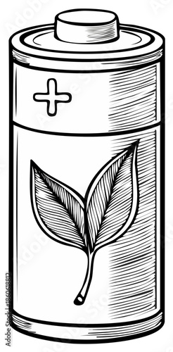 Battery with leaves icon, concept of clean or green energy, environmentally friendly power