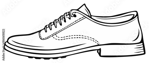 Line art drawing of a formal dress shoe with laces. Single shoe illustration in black and white.