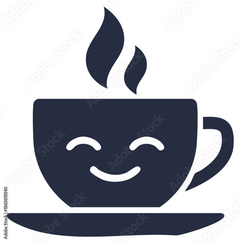 Cute smiling coffee cup icon with steam, vector illustration