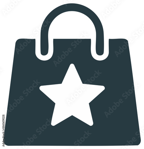 Shopping bag icon with star symbol, retail sales concept, loyalty program, premium quality
