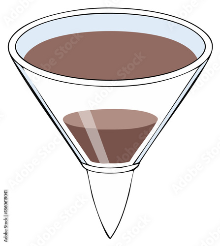 Illustration of liquid funneling liquid from larger to smaller container