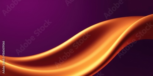 An abstract wave of orange fabric flows across a rich purple background with smooth curves and vibrant colors in a creative design