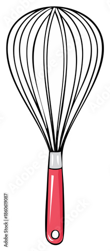 Cartoon illustration of a red handled wire whisk