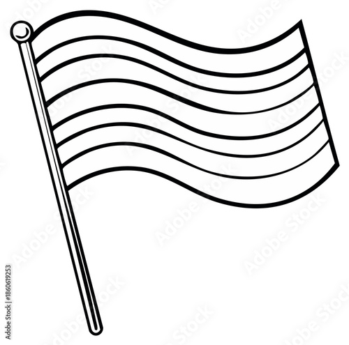 Waving Rainbow Pride Flag Outline Illustration on Pole