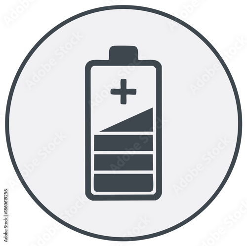 Battery icon indicating energy level and charging status within a circle