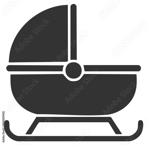 Icon of a baby carriage or bassinet in grayscale illustration