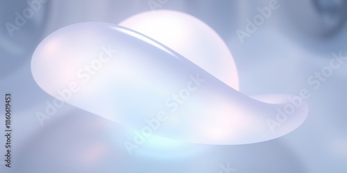 A close-up view of a smooth translucent object with a curved shape glowing softly against a blurred blue background with light effects