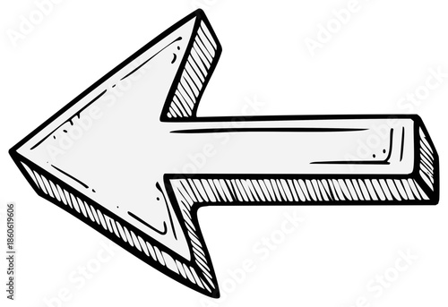 Black and White Hand Drawn Left Directional Arrow Doodle Outline Graphic