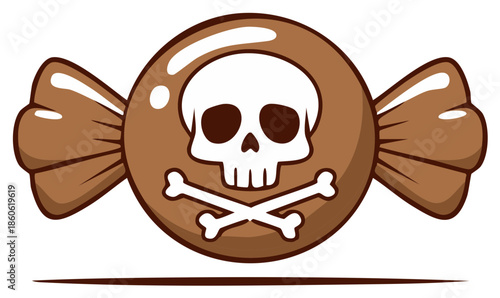 Cartoon Candy with Skull and Crossbones Halloween Treat Illustration