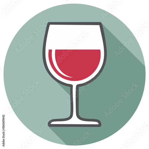 Red wine in a glass, minimalist flat icon with long shadow