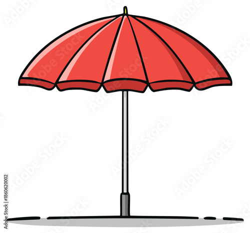Vibrant Red Beach Umbrella Cartoon Illustration for Summer Sun Protection