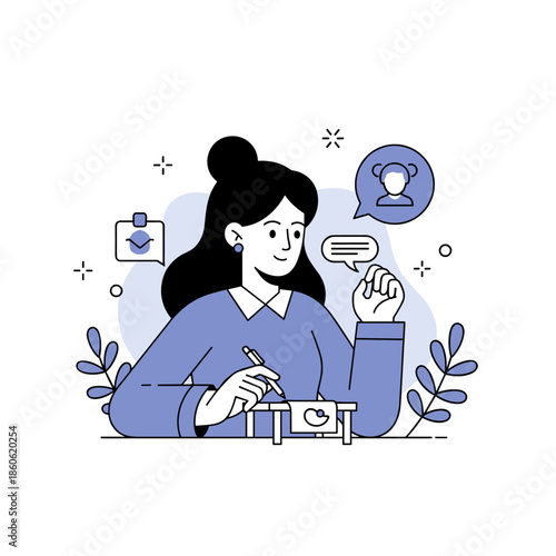 Female asian young adult engaged in creative design and connection