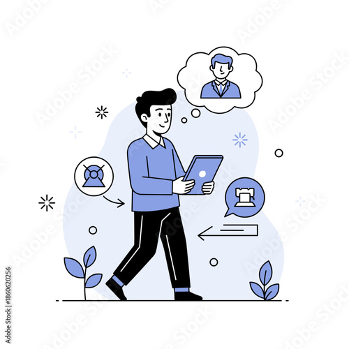 Young caucasian male using tablet for business communication and networking