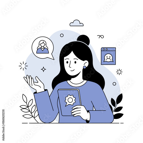 Young asian female tutor using tablet for online communication and virtual teaching